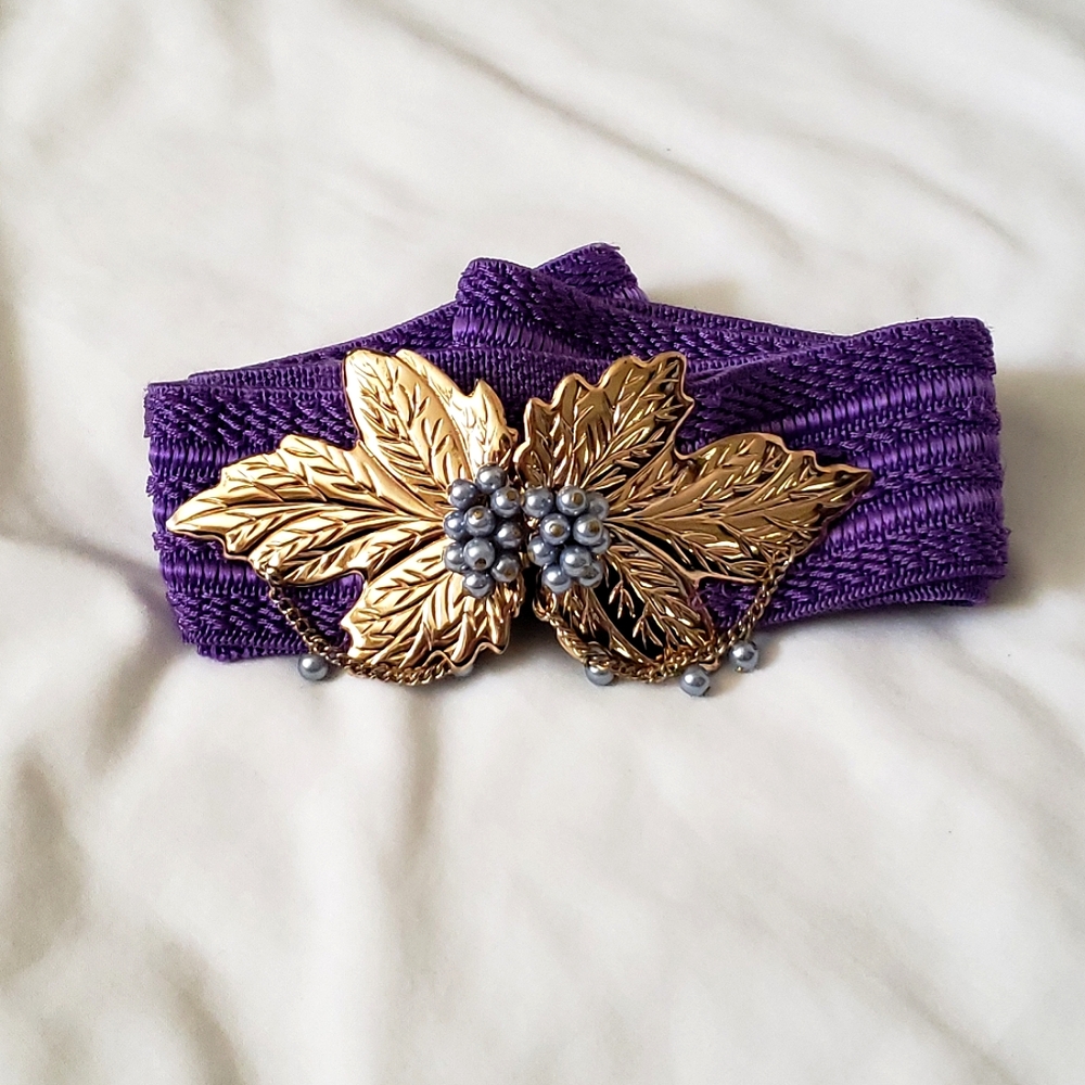 70s Purple Stretch Belt with Leaf Clasp